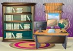 Cartoon  Illustration Interior Library Room With Separated Layers Stock Photo