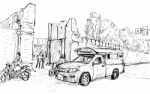 Sketch Of Cityscape Show Asia Style Trafic On Street Stock Photo