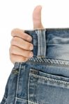 Jeans Back Pocket With A Hand Of Men Stock Photo