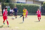 Bangkok, Thailand - Nov 2016: In The Nov 23, 2016. Youth Soccer Match, In Pieamsuwan Elementary School Stock Photo