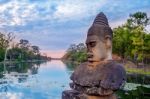 Sculptures In The South Gate Of Angkor Wat, Siem Reap, Cambodia Stock Photo