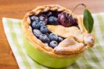 Decorated Homemade Shortcrust Pastry Berry Pie With Blueberries Stock Photo