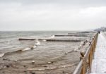 Breakwater Covered By Ice Stock Photo