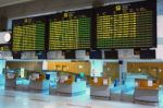 Flights Information Board In Airport Stock Photo