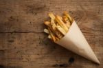 Fries French Herb Still Life Wood Background Flat Lay Stock Photo