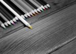 Black And White Image Of Colored Pencils With Isolated Pencil Ag Stock Photo