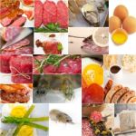 High Protein Food Collection Collage Stock Photo