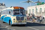 Old Bus Approaching The Finish Line Of The London To Brighton Ve Stock Photo