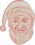 Melancholy Santa Claus Head Drawing Stock Photo