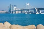 Gwangan Bridge And Haeundae In Busan,korea Stock Photo