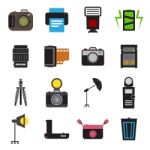 Camera And Accessory Icon Set  Illustration Stock Photo