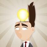 Cartoon Businessman With Idea Bulb In His Head Stock Photo