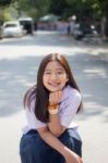 Portrait Of Thai Student Teen Beautiful Girl Happy And Relax Stock Photo