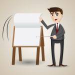 Cartoon Businessman Flip Paper On Presentation Board Stock Photo