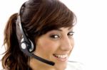 Smiling Customer Service Agent Stock Photo