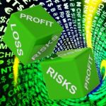 Profit, Loss, Risks Dice Background Shows Risky Investments Stock Photo
