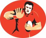 Rugby Player Fending Ball Retro Stock Photo