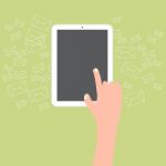 Finger Touch Tablet With Email Icon Background Stock Photo