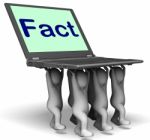 Fact Characters Laptop Shows Truth Facts And Knowledge Stock Photo