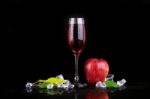 Champagne Glass With Apple Stock Photo