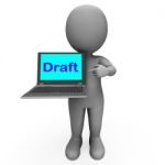 Draft Character Laptop Shows Outline Correspondence Or Letter On Stock Photo