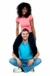 Girl Riding On Her Man S Shoulder Stock Photo