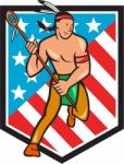 Native American Lacrosse Player Stars Stripes Shield Stock Photo