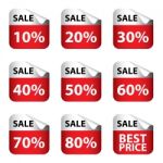 Sale Banner With Many Discount Price Sign Isolated On White Background Stock Photo