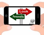 Look Personality Signpost Displays Character Or Superficial Stock Photo