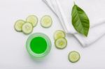 Natural Herbal Skin Care Products. Top View Ingredients Cucumber Stock Photo