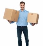 Male Holding Cardboard Box Stock Photo