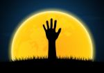 Halloween Zombie Hand Moon  Stock Photo