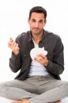 Man With Money And Piggy Bank Stock Photo