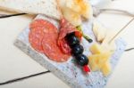 Mix Cold Cut On A Stone With Fresh Pears Stock Photo