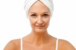 Spa Woman With Towel Wrapped Stock Photo