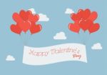 Heart Balloons With Happy Valentine's Day Banner Stock Photo