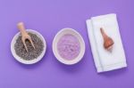 Homemade Skin Care Lavender Bath Salt Beauty Treatment, Towel An Stock Photo