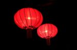 Chinese Red Lanterns In The Night Stock Photo