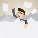 Cartoon Businessman Under Pile Of Paper Stock Photo