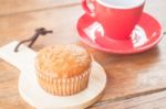 Banana Cup Cake And Espresso Stock Photo