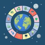 Set Of Sustainable Icons With Planet Stock Photo