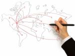 Man Explaining With World Map Stock Photo