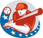 Baseball Player Batter Stars Circle Retro Stock Photo