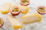 Passion Fruit  Popsicle Yummy Fresh Summer Fruit Sweet Dessert Still Life Stock Photo