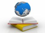 Education Concept. Globe On Opened Book Isolated On A White Back Stock Photo