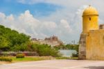 Watch Tower In The Wall Surrounding Getsemani And Facing Castill Stock Photo