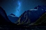 Nice Star Over Mountain At Milford Sound, New Zealand Stock Photo