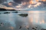 The Sunsets In The Sea Of The Coasts And Beaches Of Galicia And Asturias  Stock Photo