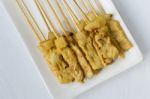 Closeup Pork Satay Stock Photo