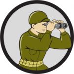 World War Two American Soldier Binoculars Circle Cartoon Stock Photo